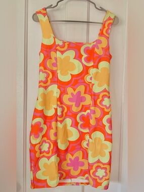 Vintage Supply 1960s Style Orange Mod Retro Floral Sleeveless Mini Dress Small